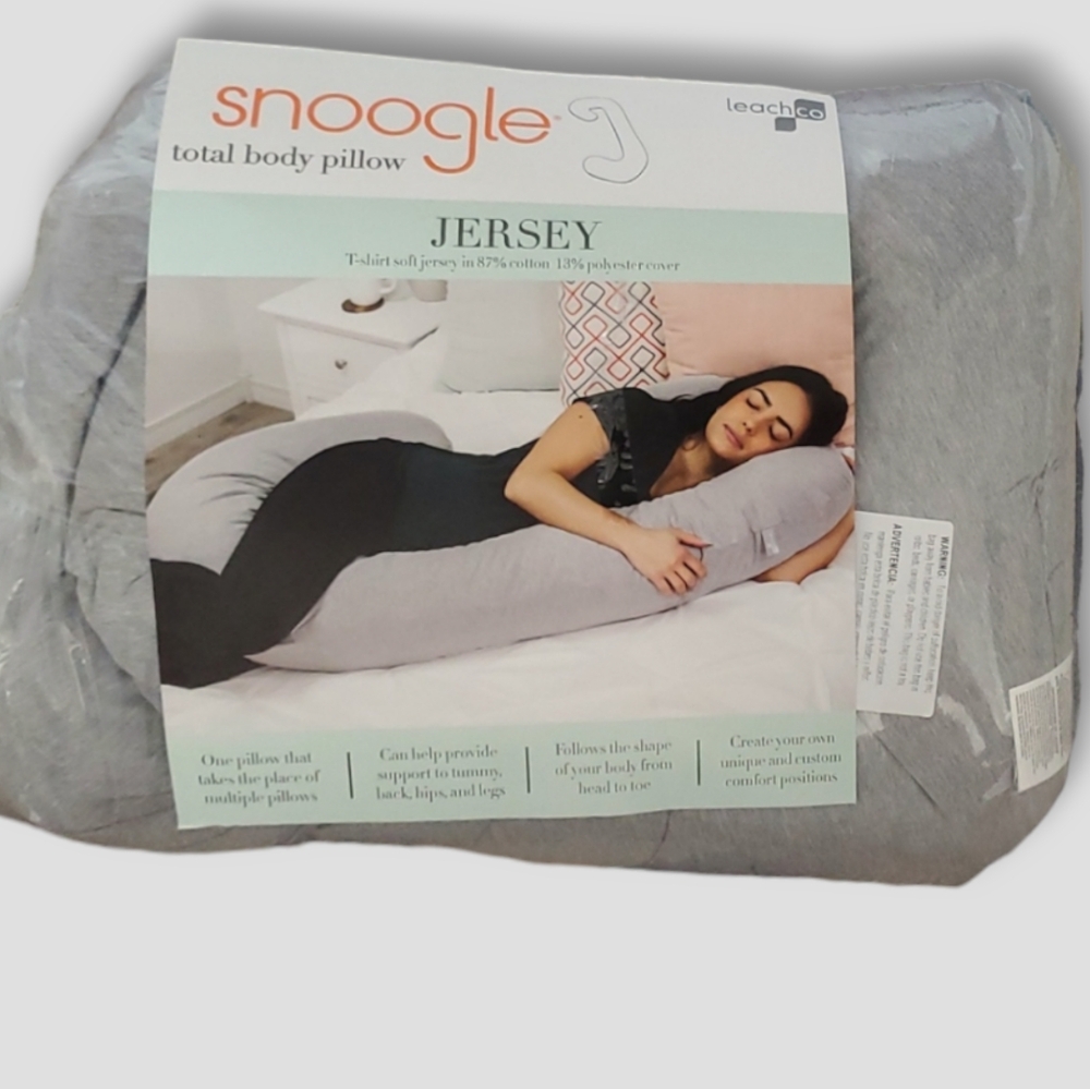 The Leachco Brand- Popular "SNOOGLE" Cotton Curved Body Pillow in Jersey Knit
